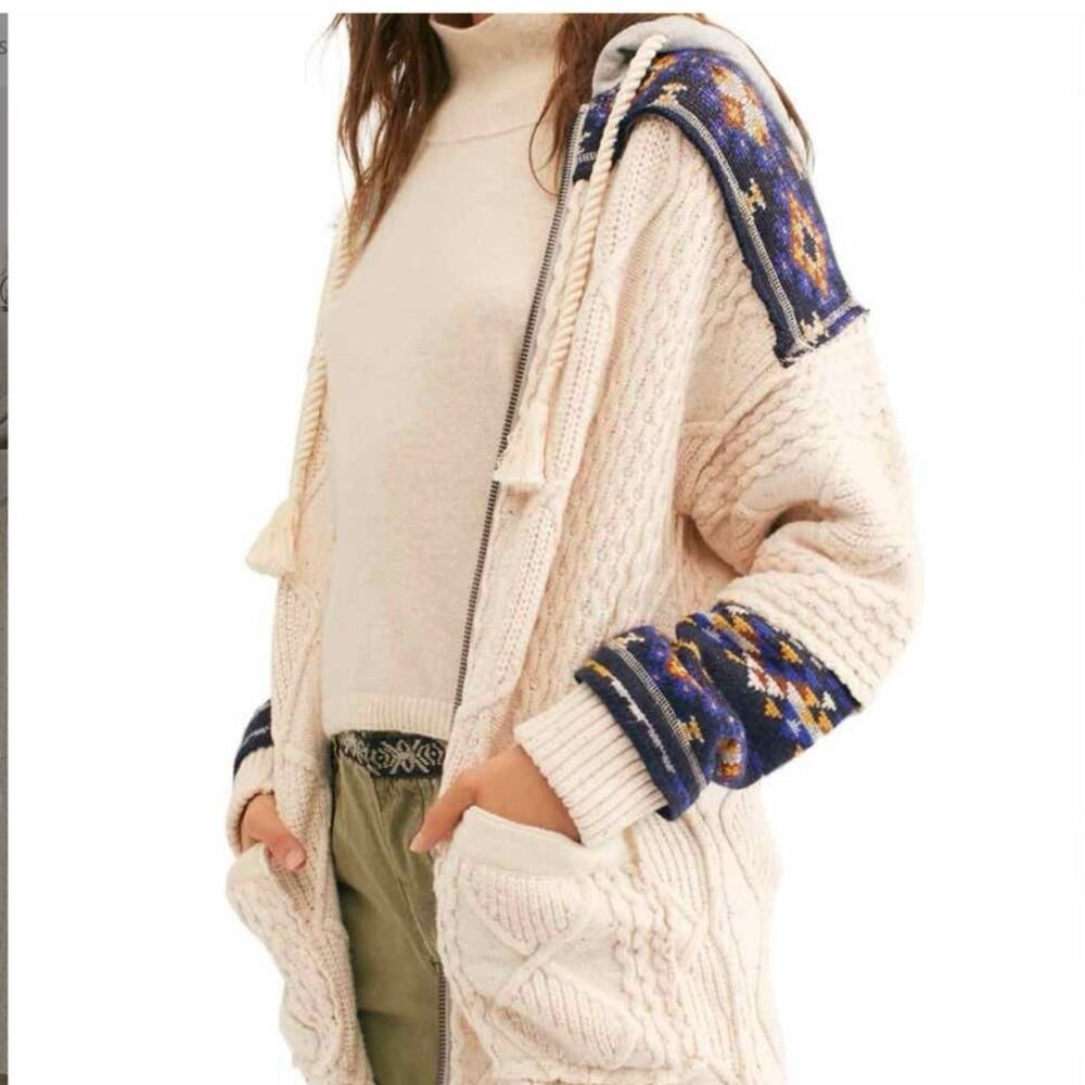 Free People Capture The Moment Confetti Hooded Zip Up Cardigan Coat Womens z S